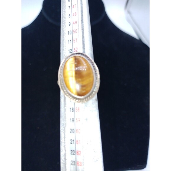 Men's Size 7 Silvertone Ring Retro Stone Looks Like Tiger Eye Stone - Picture 9 of 9